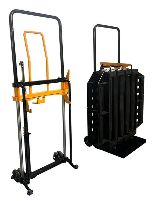 FRC-24H（左）とフリーローラーキャリア専用収納台車 FRC-D（右）